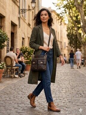 Danier Dark Brown Leather Messenger Bag with Silver Hardware